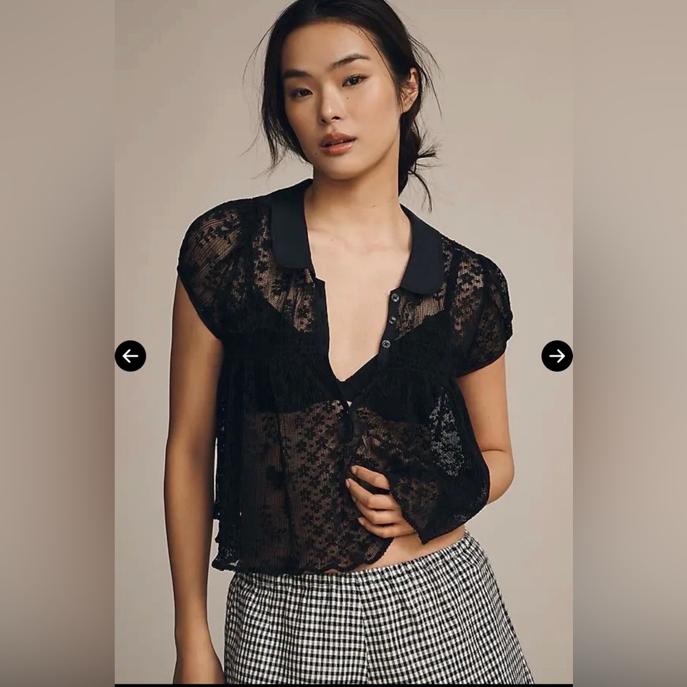 NWOT Anthropologie Maeve Short Sleeve Sheer Lace Babydoll Top